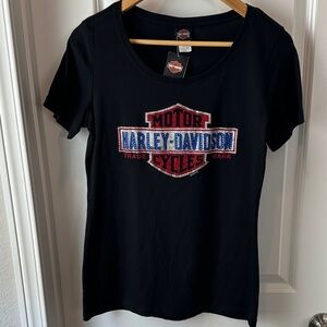 Harley-Davidson Women's Black Tee with Red and Blue Logo